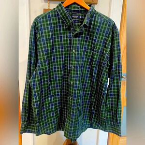 Nautica Men’s 100% Cotton Long Sleeve Button Down Green Plaid Shirt EUC Size:XXL